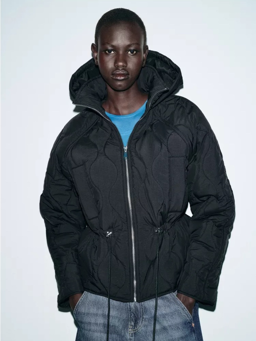 NWT Zara Woman HOODED PUFFER JACKET Black Size XS